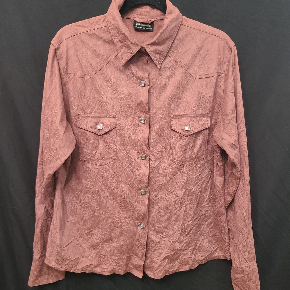 Outback Trading Company Women's Large Silver Button Down Longsleeve Western Top